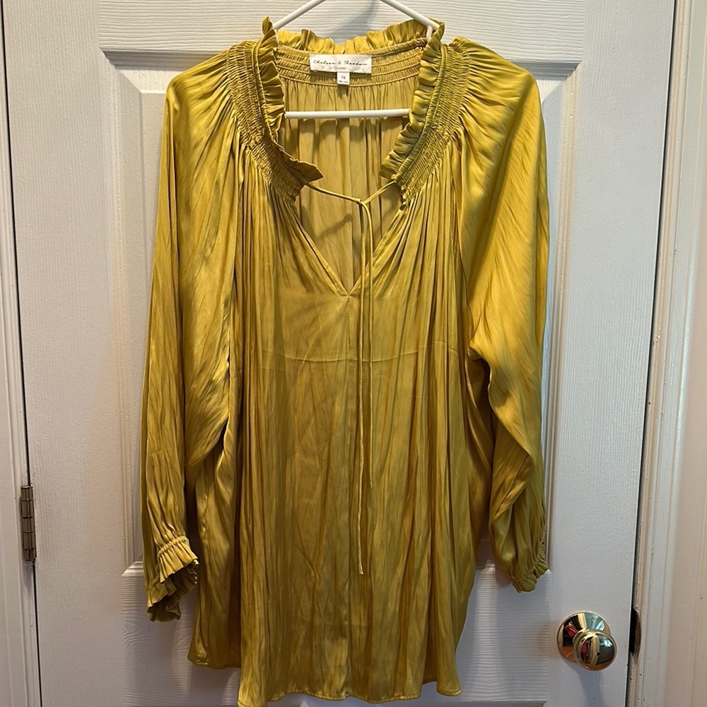 Cynthia Rowley Yellow Blouse with V-Neck and Long Sleeves